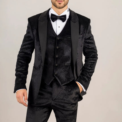 AK-26 - Men's Black 3 Piece Velvet Wedding Tuxedo Suit