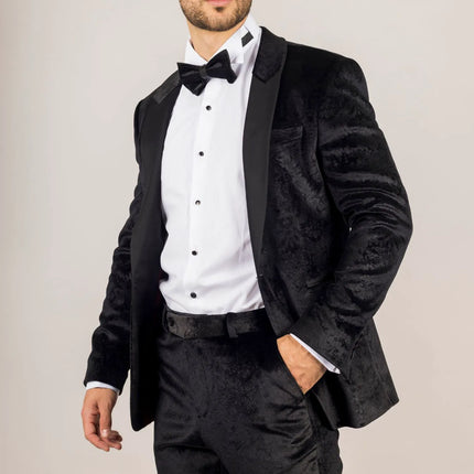 AK-26 - Men's Black 3 Piece Velvet Wedding Tuxedo Suit