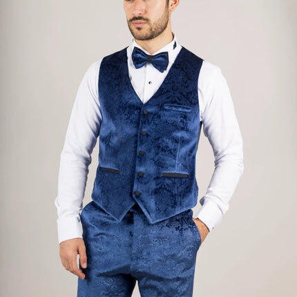 AK-27 - Men's Blue 3 Piece Velvet Wedding Tuxedo Suit
