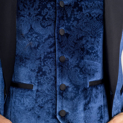 AK-27 - Men's Blue 3 Piece Velvet Wedding Tuxedo Suit