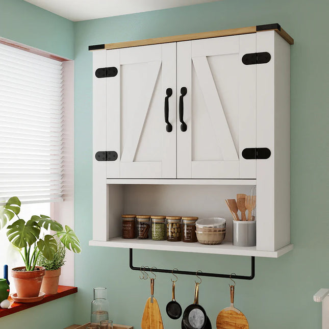 Bathroom Wall Cabinet with Barn Doors and Adjustable Shelf-White