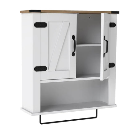 Bathroom Wall Cabinet with Barn Doors and Adjustable Shelf-White