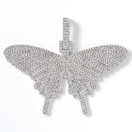 Iced Butterfly Pendant - White Gold