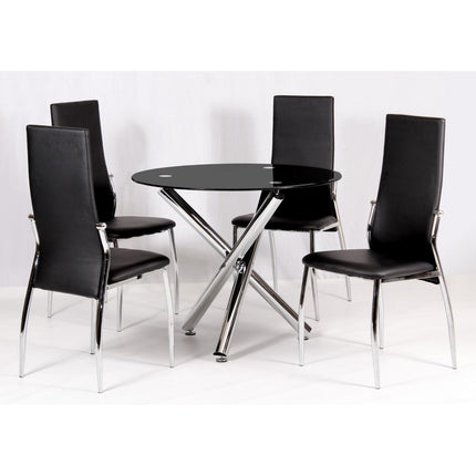 Calder Dining Table Chrome & Black Glass Chairs aren't included they are extra costs added