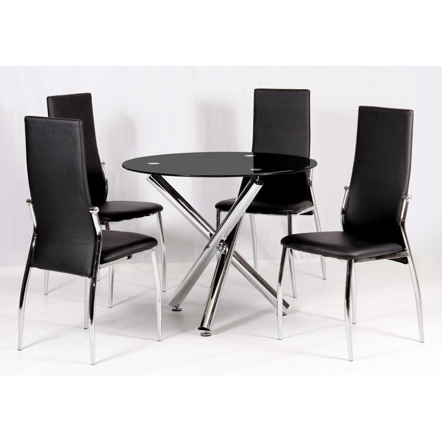 Calder Dining Table Chrome & Black Glass Chairs aren't included they are extra costs added