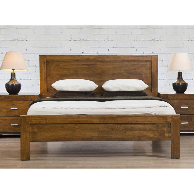 California Double Bed Solid Rubberwood Rustic Oak Mattress is sold separately