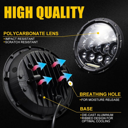 2 PCS 7 inch DC10-48V 36W 6000K Harley Motorcycle Headlight with 12 SMD-5630-LED Lamps and 12 Crystal Lamp Beads, DC10-48V 36W 6000K