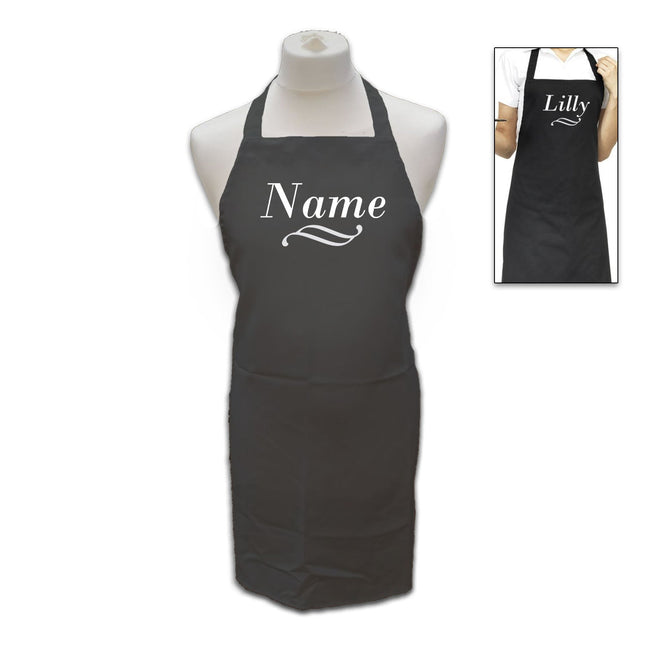Personalised Black Apron with Name and Flourish