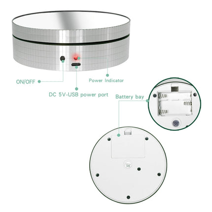 12cm 360 Degree Rotating Turntable Mirror Electric Display Stand Video Shooting Props Turntable, Load: 3kg, 12cm Mirror Black, 12cm Mirror White