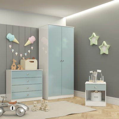 Denver Trio Bedroom Wardrobe Set Pink/White Gloss