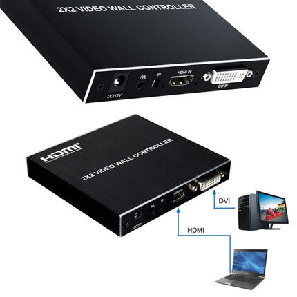 1080P 2 x 2 HDMI + DVI to 4 HDMI Ports Video Wall Controller(Black)