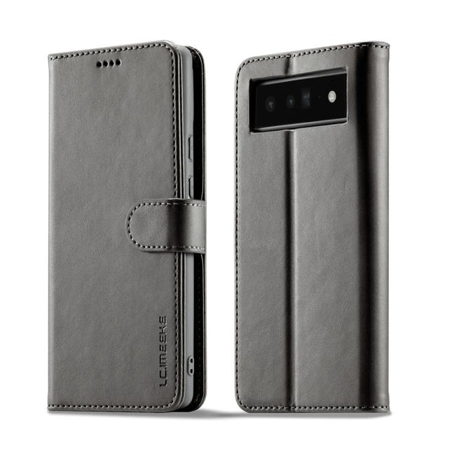 For Google Pixel 6a LC.IMEEKE Calf Texture Flip Leather Phone Case(Grey)