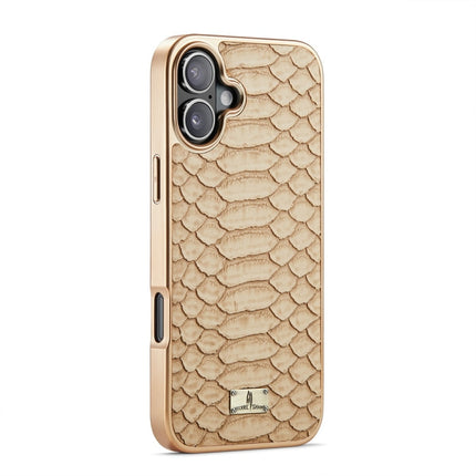 For iPhone 16 Fierre Shann Python Texture Electroplating PU Phone Case(White)