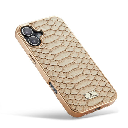 For iPhone 16 Fierre Shann Python Texture Electroplating PU Phone Case(White)