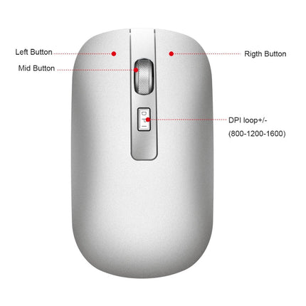 HXSJ M50 2.4GHZ 800,1200,1600dpi Three Gear Adjustment Dual-mode Wireless Mouse USB + Bluetooth 5.1 Rechargeable(Silver)