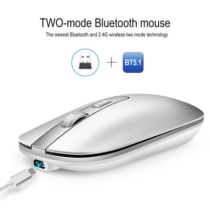 HXSJ M50 2.4GHZ 800,1200,1600dpi Three Gear Adjustment Dual-mode Wireless Mouse USB + Bluetooth 5.1 Rechargeable(Silver)