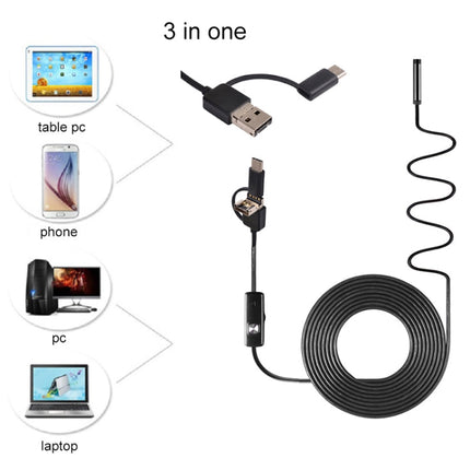 AN100 3 in 1 IP67 Waterproof USB-C / Type-C + Micro USB + USB HD Endoscope Snake Tube Inspection Camera for Parts of OTG Function Android Mobile Phone, with 6 LEDs, 5.5mm, 7mm, 8mm