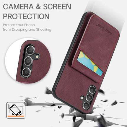 For Samsung Galaxy A13 5G Fierre Shann Crazy Horse Card Holder Back Cover PU Phone Case(Wine Red)