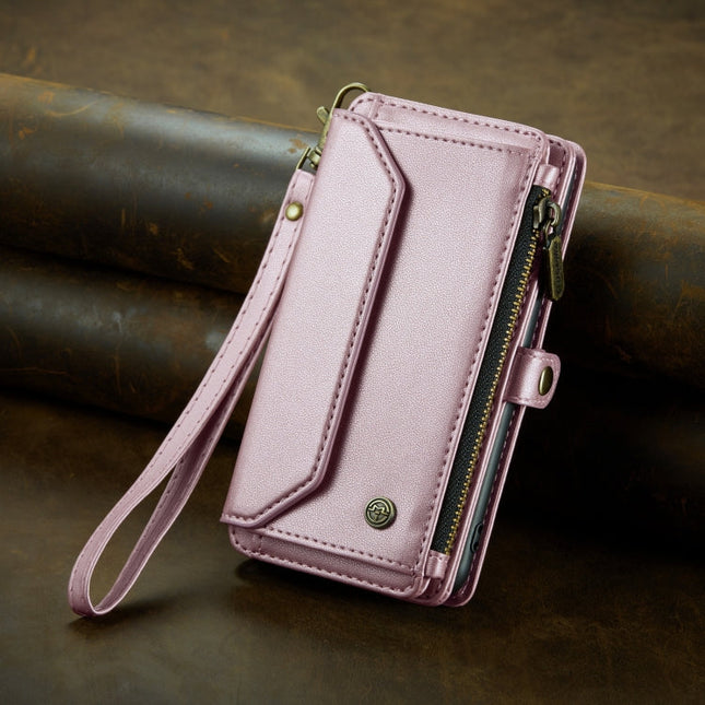 For iPhone 12 Pro Max CaseMe C36 Card Slots Zipper Wallet RFID Anti-theft Leather Phone Case(Pink)
