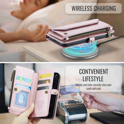 For iPhone 12 Pro Max CaseMe C36 Card Slots Zipper Wallet RFID Anti-theft Leather Phone Case(Pink)