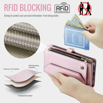 For iPhone 12 Pro Max CaseMe C36 Card Slots Zipper Wallet RFID Anti-theft Leather Phone Case(Pink)