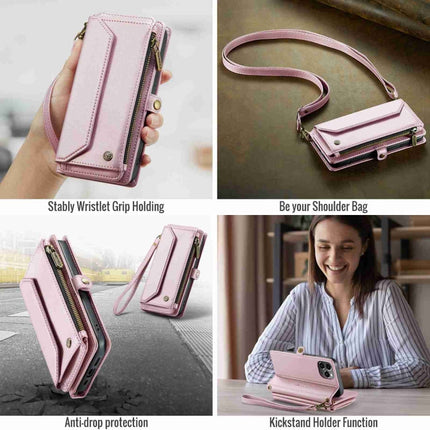 For iPhone 12 Pro Max CaseMe C36 Card Slots Zipper Wallet RFID Anti-theft Leather Phone Case(Pink)
