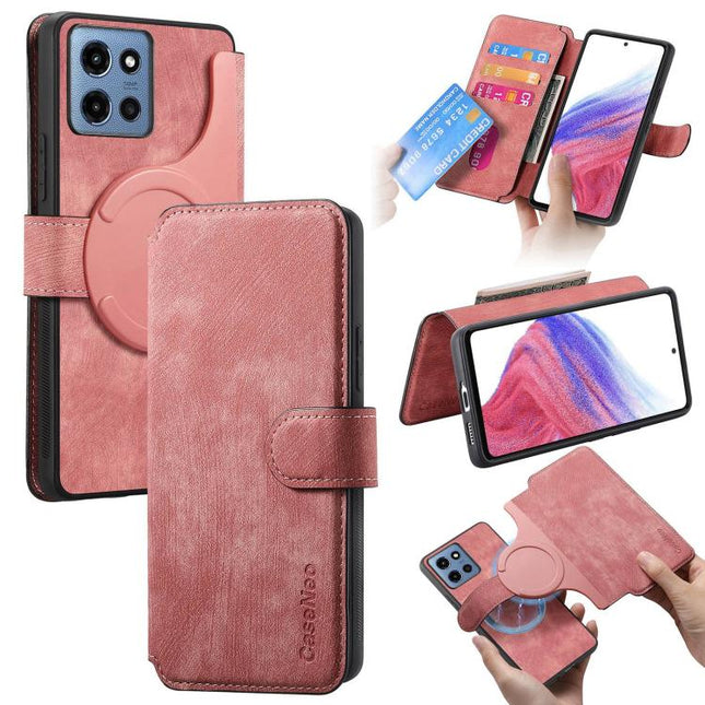 For Motorola Moto G 2025 CaseNeo MagSafe RFID Anti-theft Retro Leather Phone Case(Pink)