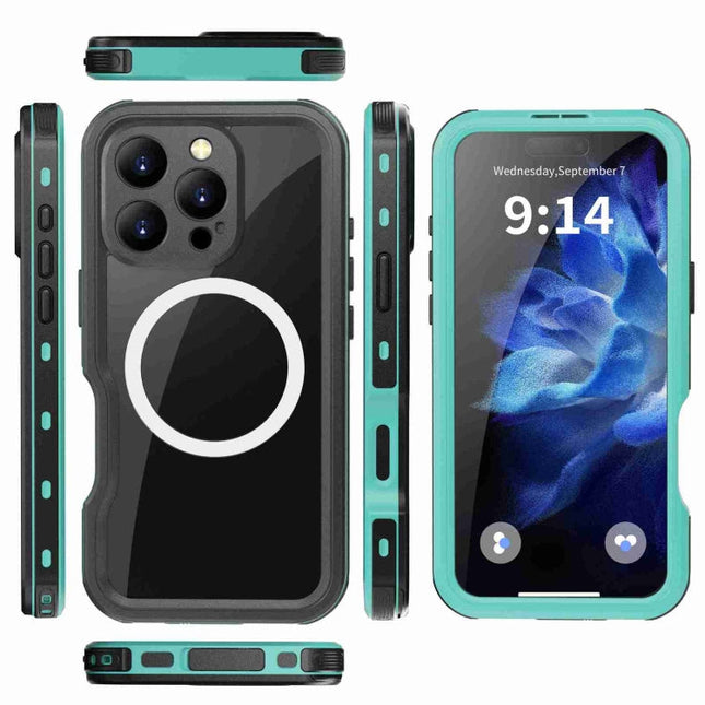 For iPhone 16 Pro Max RedPepper IP68 Waterproof Triple-proof MagSafe Phone Case(Black Blue)