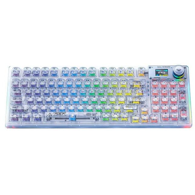 AULA F98Pro V3 99 Keys Wired/2.4G/Bluetooth Three Model RGB Mechanical Keyboard, Shaft:Ice Crystal Shaft(Transparent White)