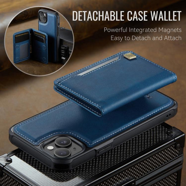 For iPhone 14 AutSpace A13 MagSafe Magnetic RFID Flip Card Bag Phone Case(Blue)