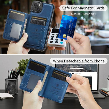 For iPhone 14 AutSpace A13 MagSafe Magnetic RFID Flip Card Bag Phone Case(Blue)