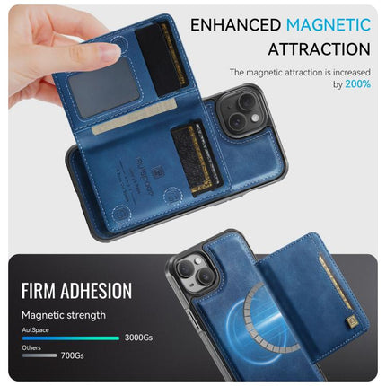 For iPhone 14 AutSpace A13 MagSafe Magnetic RFID Flip Card Bag Phone Case(Blue)