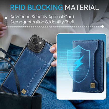 For iPhone 14 AutSpace A13 MagSafe Magnetic RFID Flip Card Bag Phone Case(Blue)