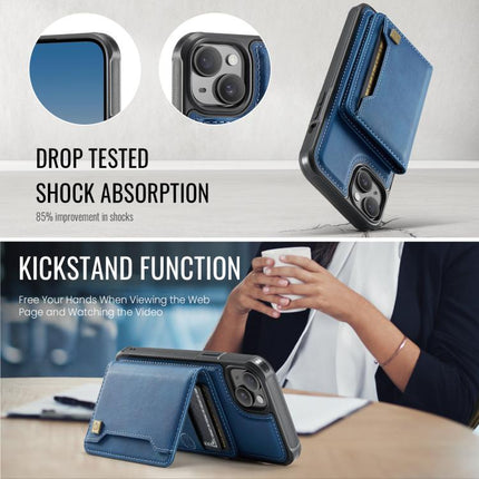 For iPhone 14 AutSpace A13 MagSafe Magnetic RFID Flip Card Bag Phone Case(Blue)