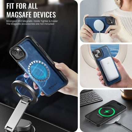 For iPhone 14 AutSpace A13 MagSafe Magnetic RFID Flip Card Bag Phone Case(Blue)