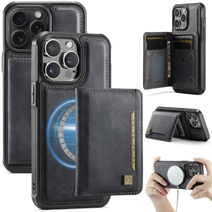 For iPhone 13 Pro Max AutSpace A13 MagSafe Magnetic RFID Flip Card Bag Phone Case(Black)