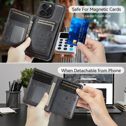 For iPhone 13 Pro Max AutSpace A13 MagSafe Magnetic RFID Flip Card Bag Phone Case(Black)