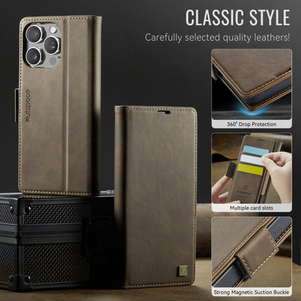 For iPhone 14 Pro Max AutSpace A11 Side Buckle MagSafe Magnetic RFID Phone Leather Case(Coffee)