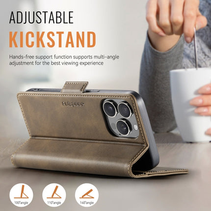 For iPhone 14 Pro Max AutSpace A11 Side Buckle MagSafe Magnetic RFID Phone Leather Case(Coffee)
