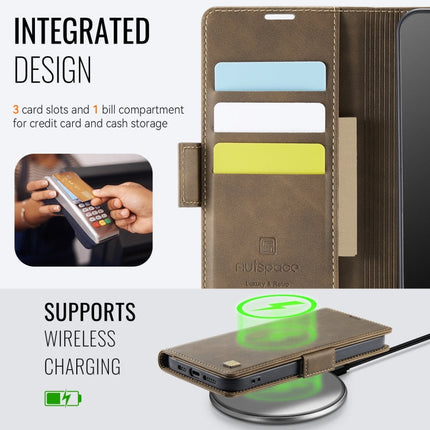 For iPhone 14 Pro Max AutSpace A11 Side Buckle MagSafe Magnetic RFID Phone Leather Case(Coffee)