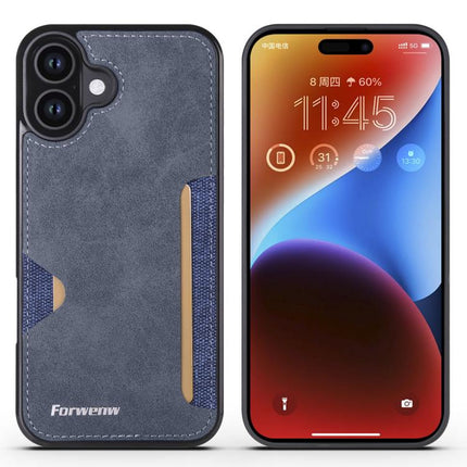 For iPhone 16 Plus Forwenw F5 Series Integrated Card Bag Phone Case(Blue)