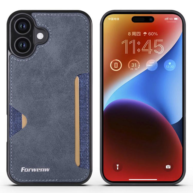For iPhone 16 Plus Forwenw F5 Series Integrated Card Bag Phone Case(Blue)