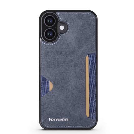 For iPhone 16 Plus Forwenw F5 Series Integrated Card Bag Phone Case(Blue)
