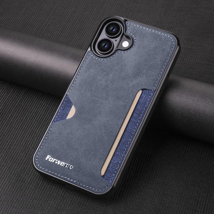 For iPhone 16 Plus Forwenw F5 Series Integrated Card Bag Phone Case(Blue)