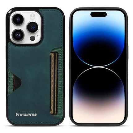 For iPhone 14 Pro Forwenw F5 Series Integrated Card Bag Phone Case(Green)