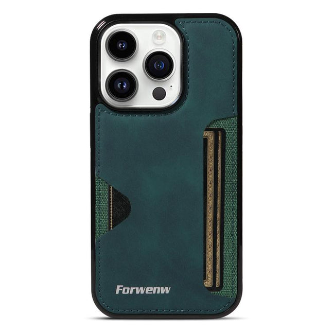 For iPhone 14 Pro Forwenw F5 Series Integrated Card Bag Phone Case(Green)