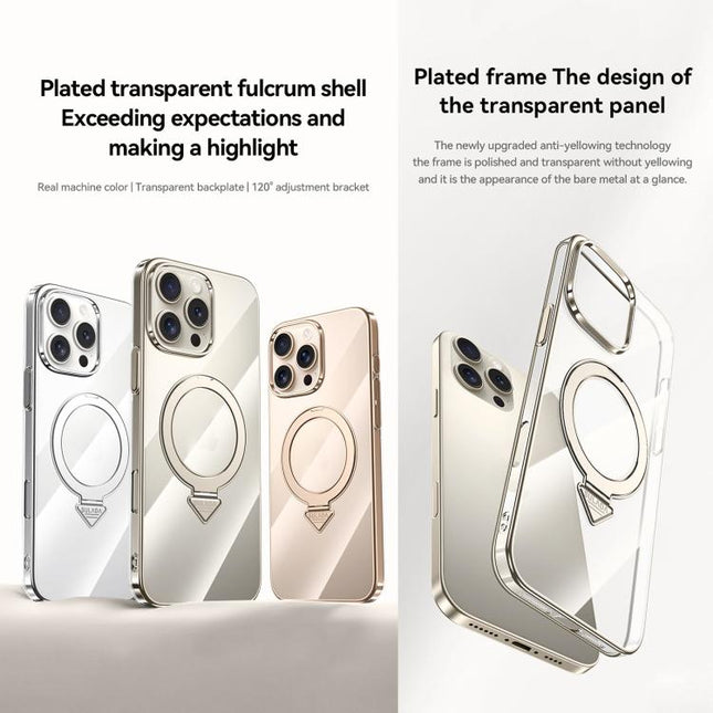 For iPhone 15 SULADA Electroplated Transparent MagSafe Holder Phone Case(Gold)