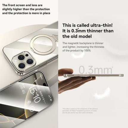 For iPhone 15 SULADA Electroplated Transparent MagSafe Holder Phone Case(Gold)