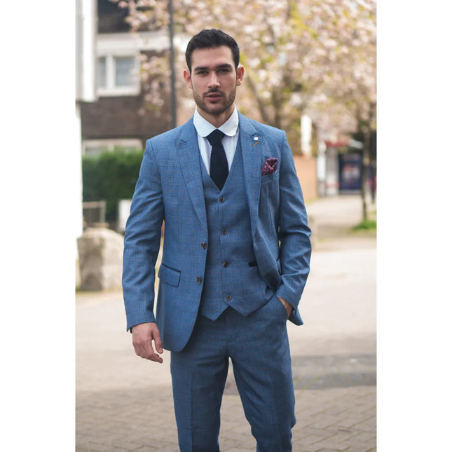 Earl - Men's 3 Piece Blue Checked Suit