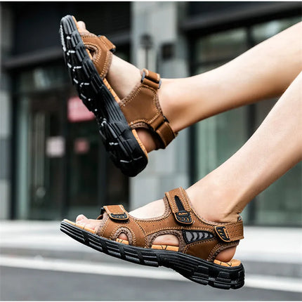 Brand Classic Mens Sandals Summer Genuine Leather Sandals Men Outdoor Casual Lightweight Sandal Fashion Men Sneakers Size 38-46